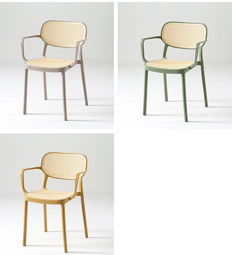 Plastic Dining Furniture Chair Imitation Rattan with Armrest Wholesale Price